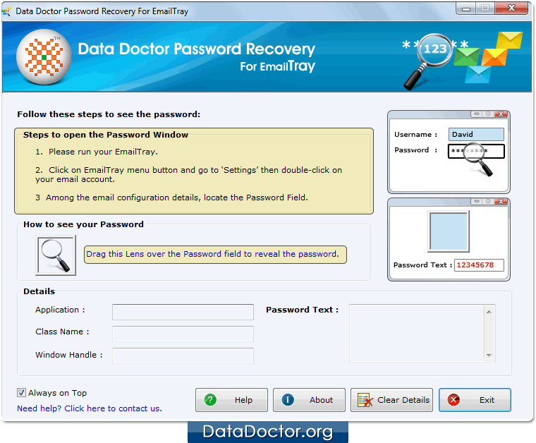 Recovery of password using Password Recovery For Email Tray Password Recovery Software For Email Tray