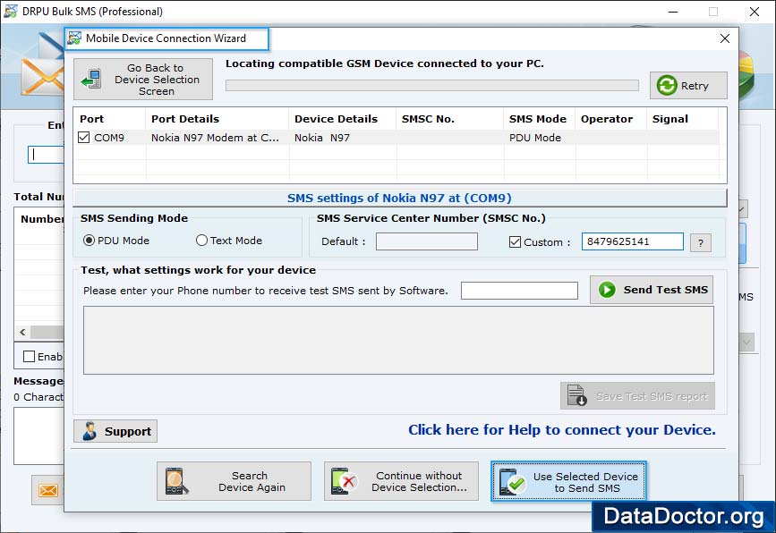 Use Selected device to Send SMS Use Selected device to Send SMS